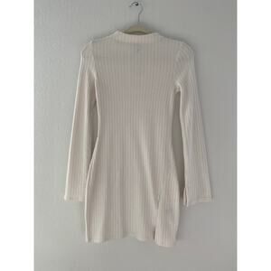 Divided Cream Ribbed Knit Long Sleeve Mini Dress Fitted Stretch Neutral